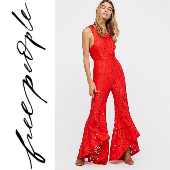 red flared jumpsuit